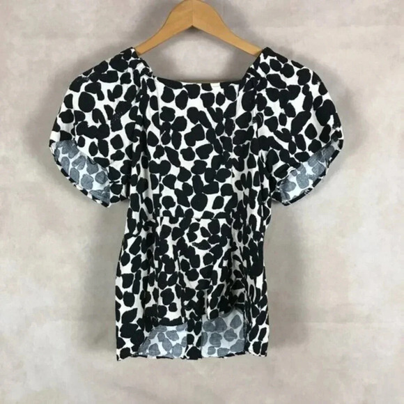 H&M Puff-Sleeve Linen Blend Printed Top Size US 8 (Medium) - Picture 5 of 7